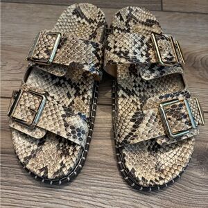 Schutz NAOMI SPORTY SNAKE-EMBOSSED LEATHER SANDAL Slide Snakeskin